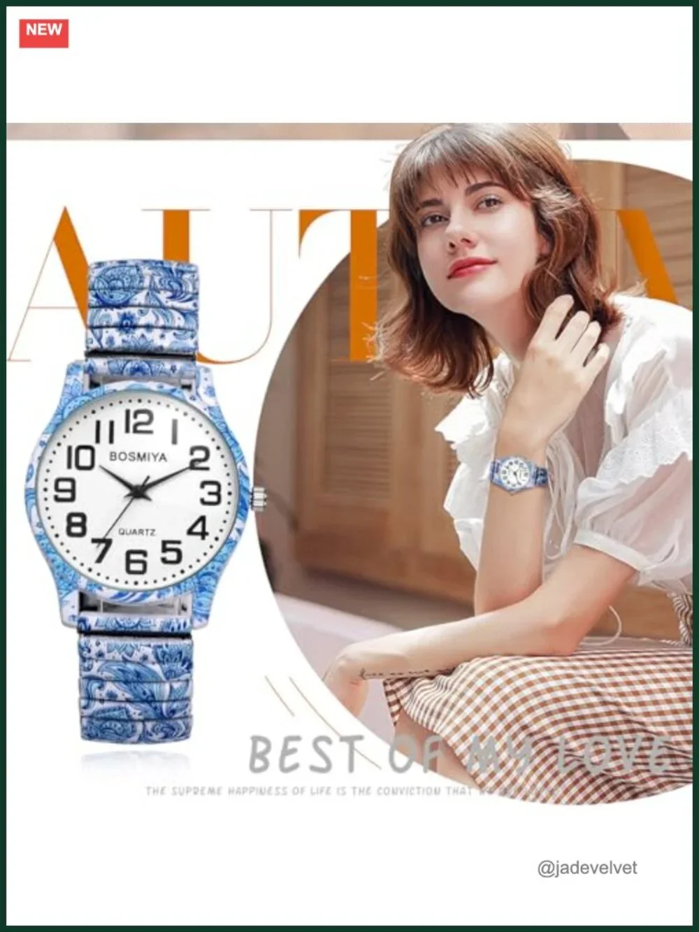 Boho Printed Elastic Stretch Band Bangle Wrist Watch for Women Easy Reader